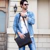 Luufan Men's Genuine Leather Shoulder Bag, A4 Size, Messenger Bag, Large Capacity, Leather Crossbody Bag with Flap, Durable, Retro Design, Dark Brown