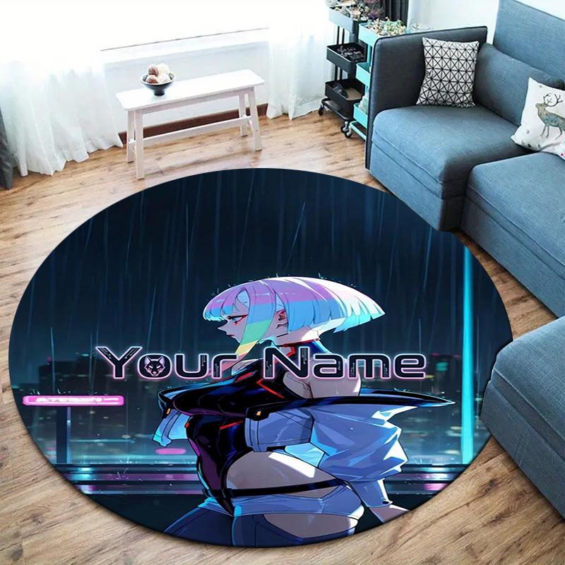 Anime Fusion Custom Name Round Area Rug Carpet Rug For Living Room Bedroom Sofa Playroom Decor Nonslip Floor Mat