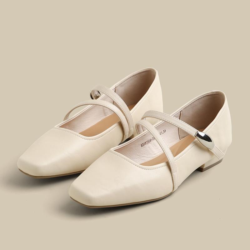 Mary Jane Single Shoes Women's Spring New Temperament Square Toe Shallow Mouth One Strap Soft Sole Flat Shoes