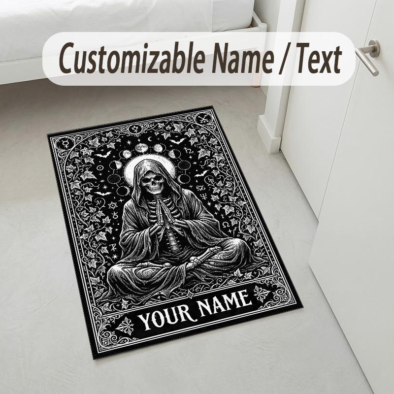 Ethereal Skull Theme Soft Crystal Velvet Rug Custom Name & Text Print Non Slip Floor Rug for Bedroom Living Room