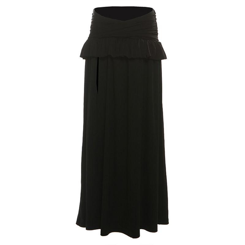 

# Sisjuly# Korean Series Soft Cool Beauty Pleat Cross Lotus Leaf Lace Design High Waist Split Skirt for Women Summer Black L