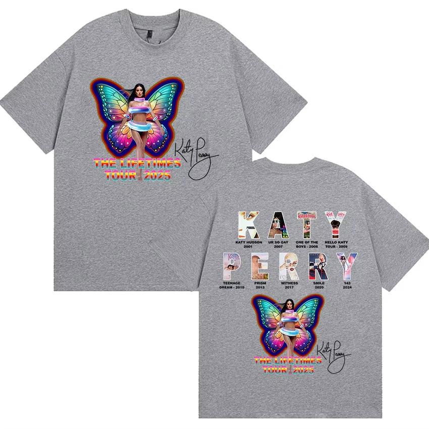 2026 Nieuwe Zangeres Katy Perry The Lifetimes Tour Merchandise Unisex Wounisex Casual Oversized T-shirts Mode Hoge Kwaliteit Katoenen T-shirts