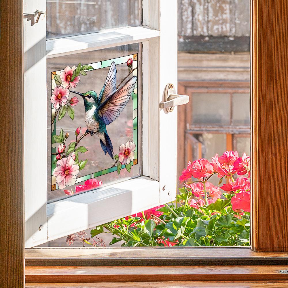 Kreatywne Ramki na Zdjęcia Kwiat i Ptak Szklane Okna Upiększanie i Dekoracja Domu, Naklejki Okienne na Elektryczność Statyczną