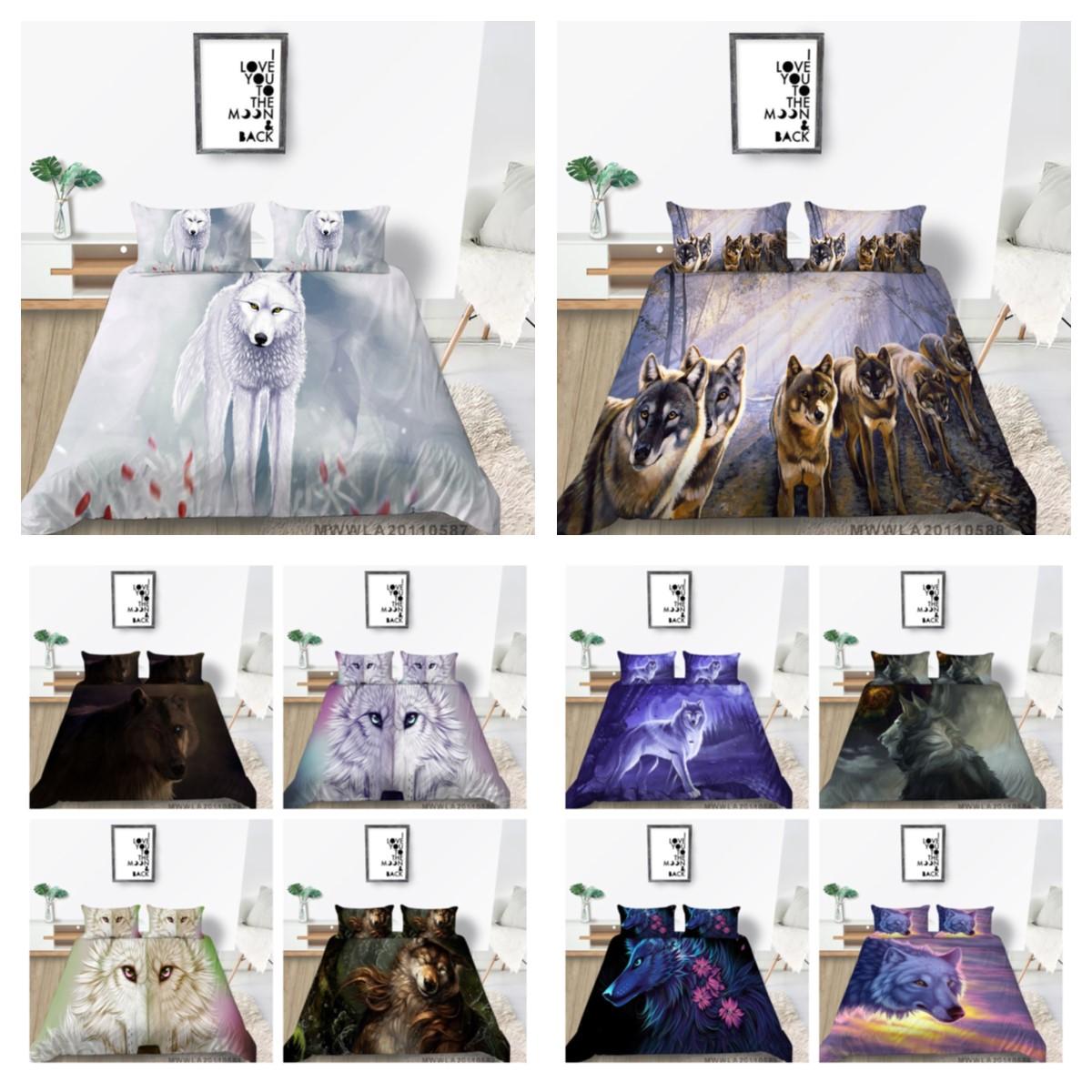 

Комплект постельного белья с наволочкой на синем фоне, 3D картина с изображением волка, новое модное домашнее постельное белье