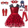 Kids Ladybug Red Polka Dot Tulle Dress, Girls Puffy Dress with Bag & Mask, Size 100-150