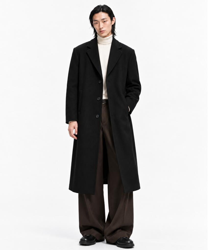 GRAYBLVD Lowell Woolblend Single Long Coat (Black)