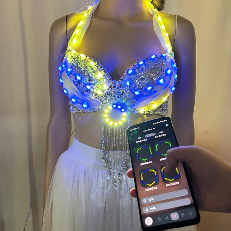 Fantasy Style Lighted Belly Dance Bra With Rechargeable Led For Party Shows