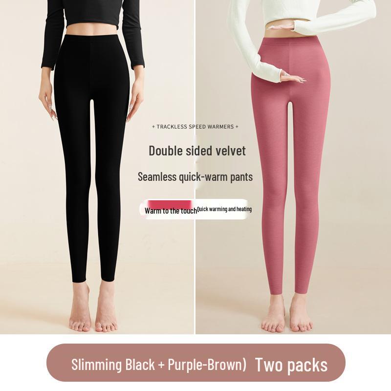 2025 Women's Slimming Seamless Velvet Lined Pants - High Waist, Plus Size Leggings for Warmth In Autumn/Winter