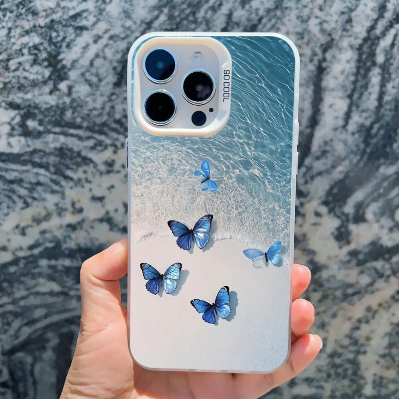 Blue Butterfly Ocean Waves Phone Case For iPhone 14 13 12 11 Pro Max 16 15 Pro Max 13 Mini 16 15 14 Plus Shockproof Laser Covers