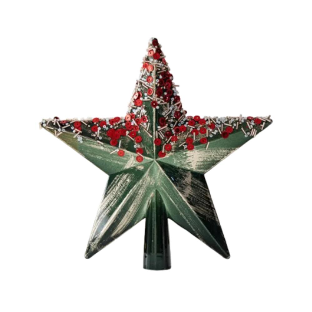Durable Retro Christmas Tree Topper Star Plastic Reusable Xmas Top Pentagram Ornament Glitter Christmas Tree Ornament Hotel Mall