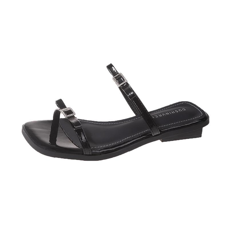 Bow High-end One-word Slippers Female 2025 Summer New French Temperament Low-heeled Fairy Wind Outside Sandals