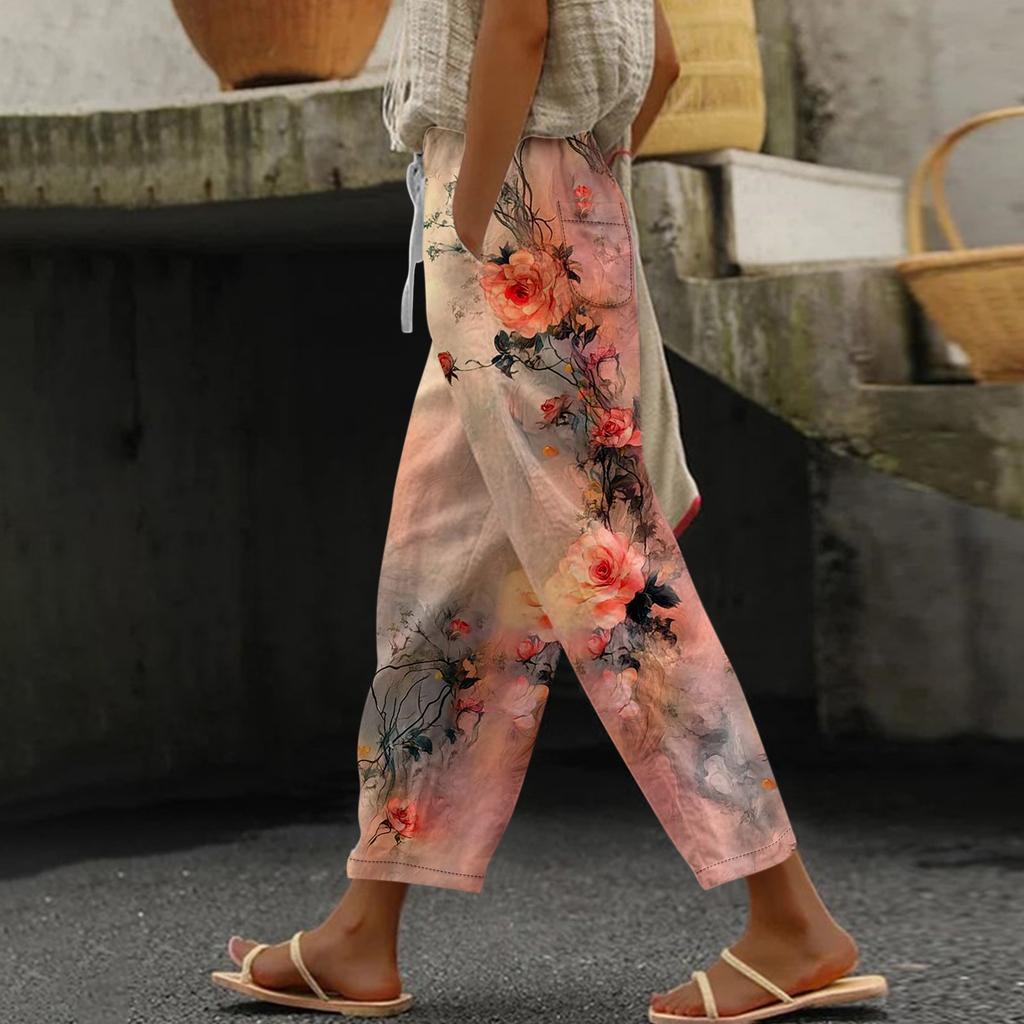 Women's Casual Fashion Floral Print Elastic Casual Pants