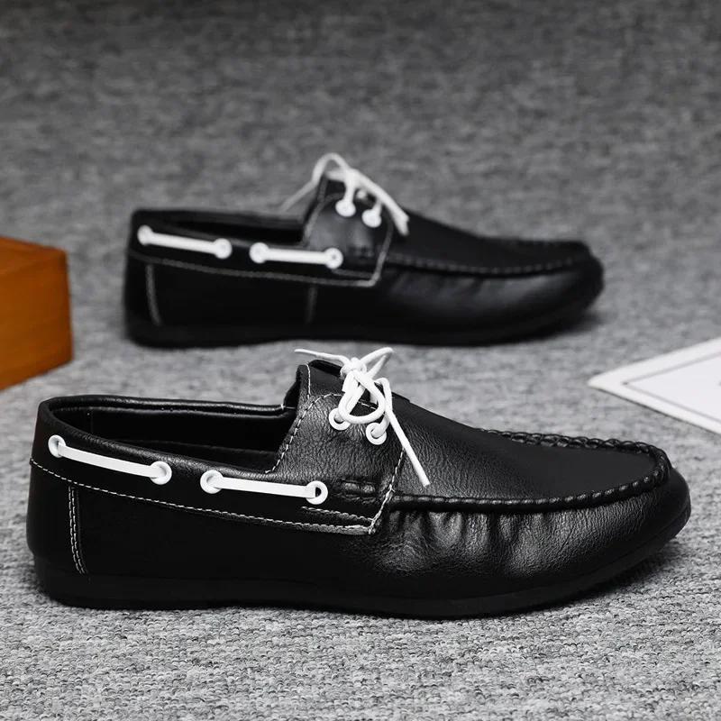 Fashion Breathable Business Men Leather Shoes Summer Slip on Loafers Men Casual Leather Shoe Black Flats Driving Shoes Moccasins Zapatos