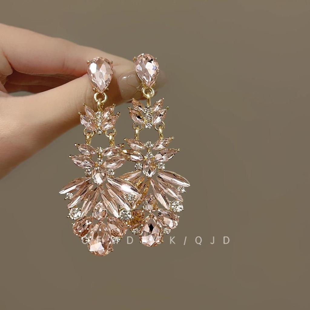 Elegant French Court Rhinestone Water Drop Tassel Earrings