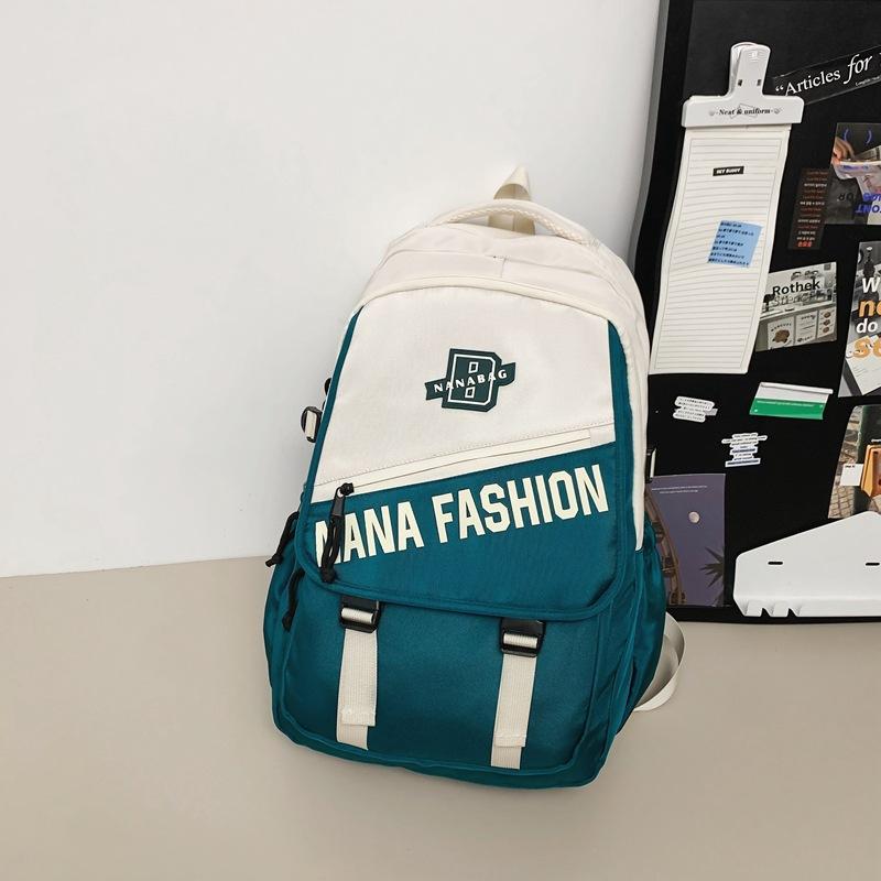Men Letter Print Backpack Color Block Student Schoolbag Women Large Capacity Backpack