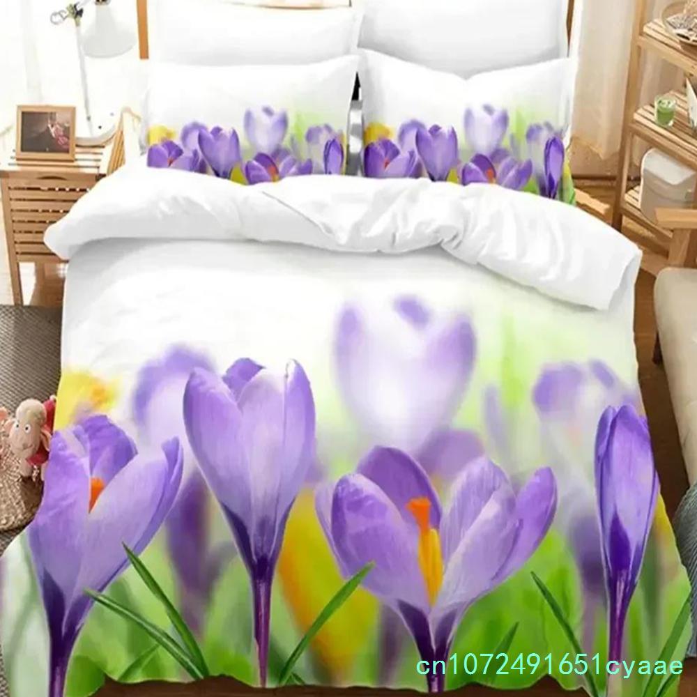 Lila Blumen Königin Bettwäsche Set Für Schlafzimmer Weich Modern Bettüberwürfe Bequem Kinder Bettbezug Steppdeckenbezug Und Kissenbezug