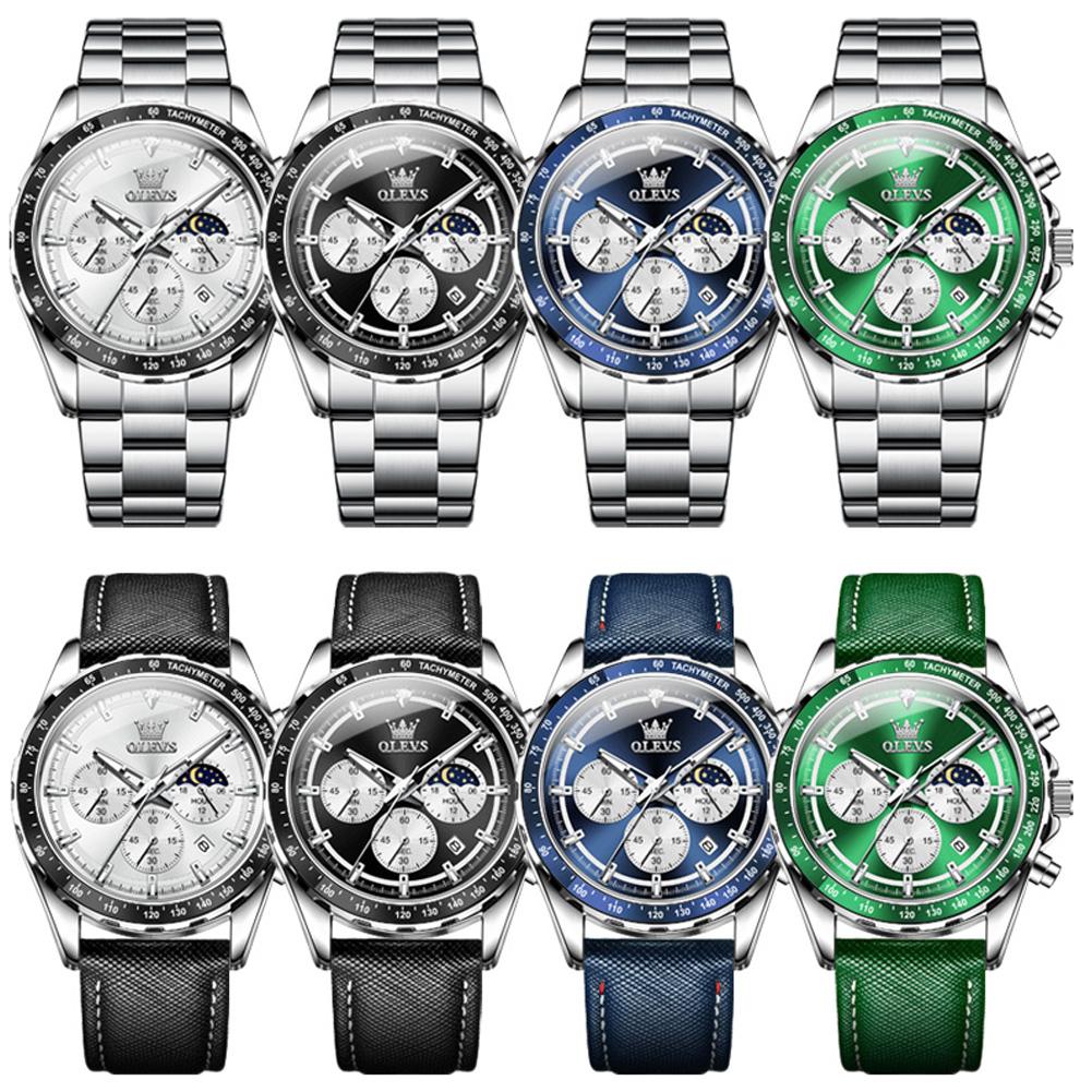 OLEVS Brand Luminous Calendar Waterproof Business Fashion Three Eye Six Pin Business Steel Band Men's Watch 2945