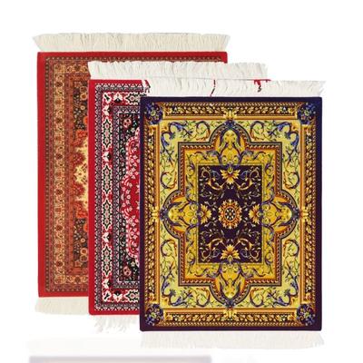 Persian Mini Woven Rug Mat Mousepad Retro Style Carpet Pattern Cup Laptop PC Mouse Pad with Fring Home Office Table Decor Craft