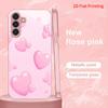 2DFlat Samsung electroplated tempered glass phone case,Pink Heart Design Phone CaseSuitable for Galaxy S26 S23 S24FE S25ULTRA S22 S21