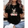 Easter Outfit for Sweet and Cool Featuring A Leopard Print Bunny Design, Plus-Size Women'S Trendy Casual Round-Neck T-Shirt for Spring and Summer,