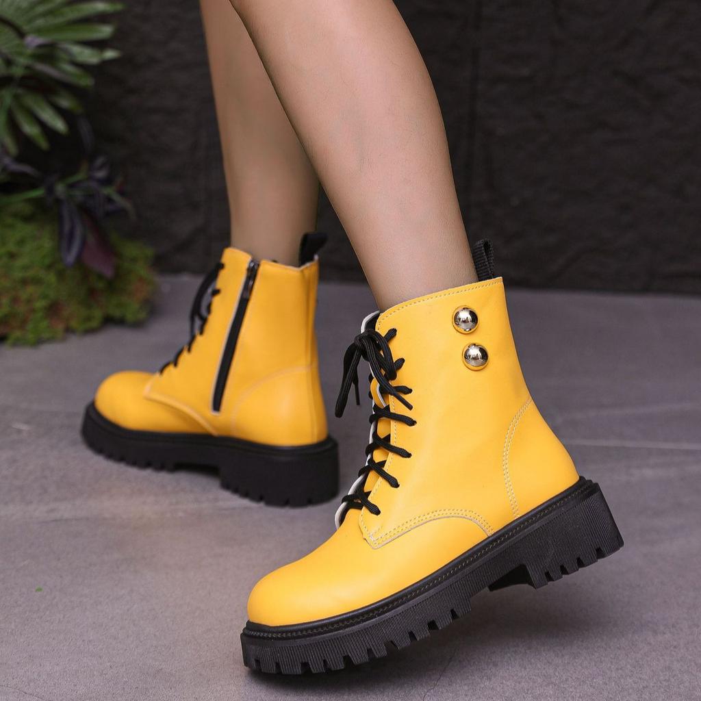 Fashion 2025Womens Boots Fashion High Top Leather Boots Lace Up Ankle Boot Non Slip Platform Boots for Women Motorcycle Boot Botas Mujer