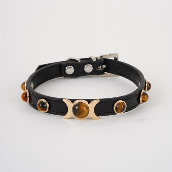 Pet Collar with Traction Ring Adjustable Anti-suffocation Bite-resistant Anti-break Tiger Eye Stone Dog Collar Daily Collocation