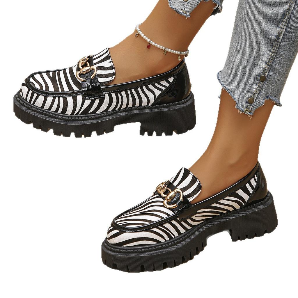 Large size leopard print spring and autumn new platform single shoes British style small leather shoes