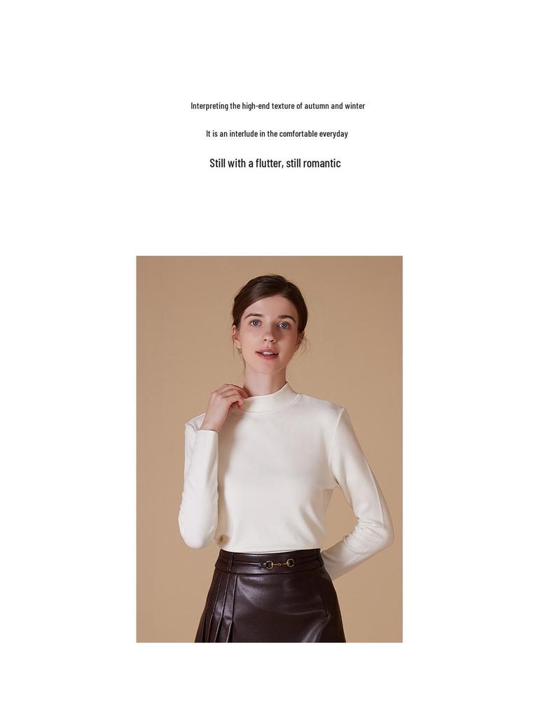 Velvet Women's Half-High Neck Self-Heating Brushed Slim Long-Sleeve Winter Top
