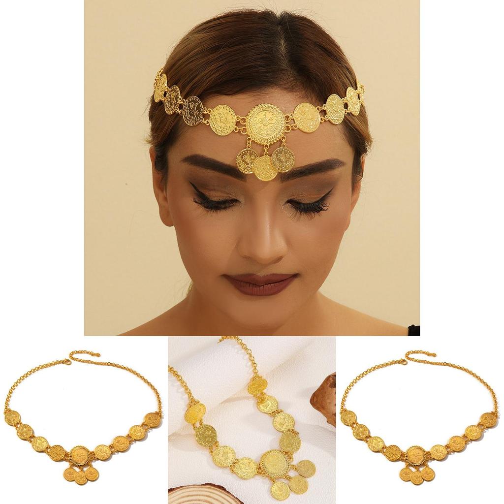 Geometric Style Gold Alloy Headpiece For Bridal And Party Wear With Tassel Details