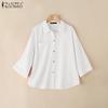 ZANZEA Womens Turn Down Collar 3/4 Sleeve Loose Button Blouse