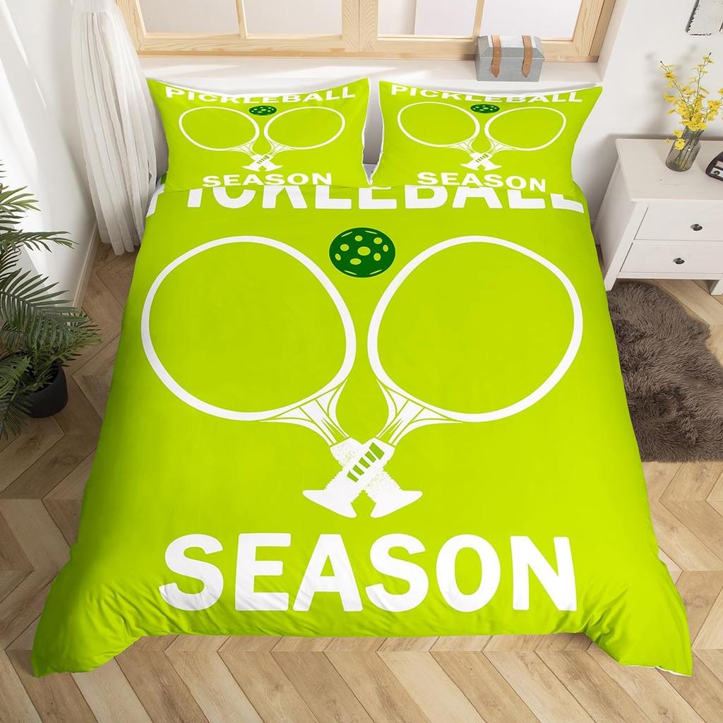 Pickleball Duvet Cover Full Size Ball Sports Gaming Bedding Set Yellow White Quotes Comforter Cover Black Microfiber Quilt Cover