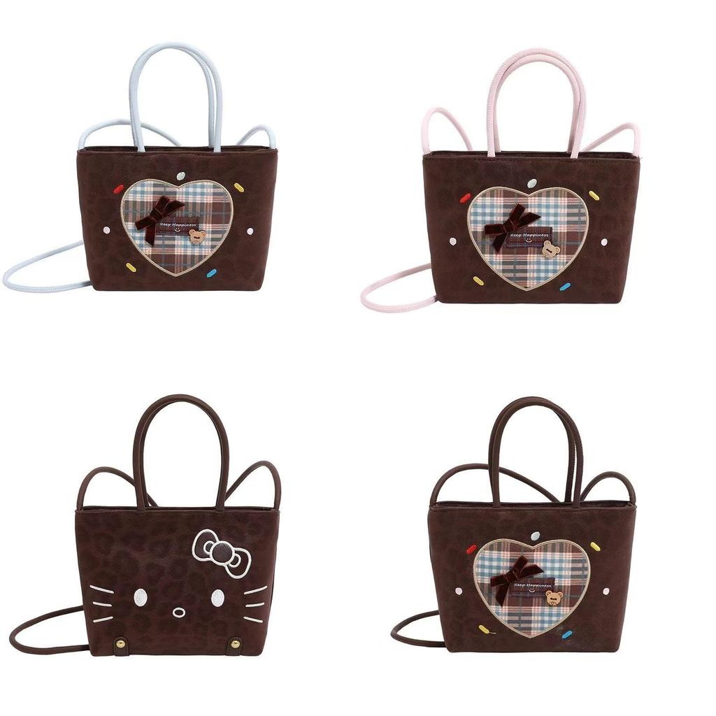 Retro Hello Kitty Plaid Shoulder Bag For Women With Pu Material And Casual Style