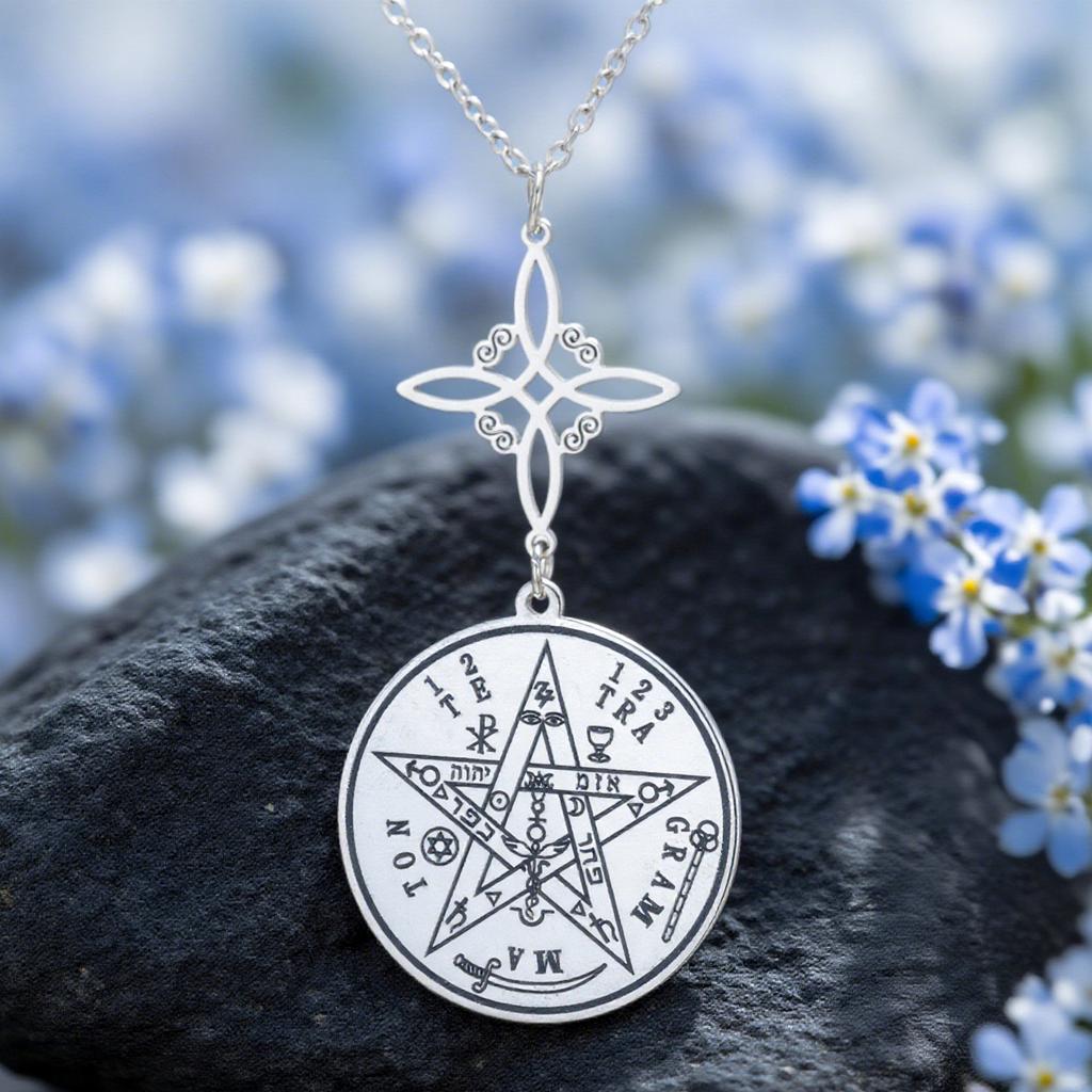 Dawapara Tetragrammaton Pentagram Necklaces Witches Knot Pendant Wiccan Protection Amulet Stainless Steel Jewelry