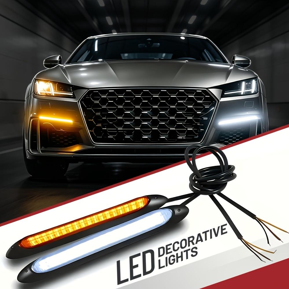 2pcs Car LED Decorative Light Strips, Car Grille Mesh Lights, Car Front Bumper Lights, Dual Color White And Yellow Atmosphere Lights