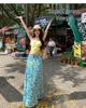 Women's Thailand Beach Resort Floral Two-Piece: White Bandeau Top & Skirt Set