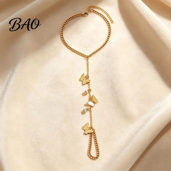 Adjustable Butterfly Bracelet Golden Hand Chain for Women, Metal Tassel Gold Tone Jewelry Women with Finger Ring, Harness Unique Ornament