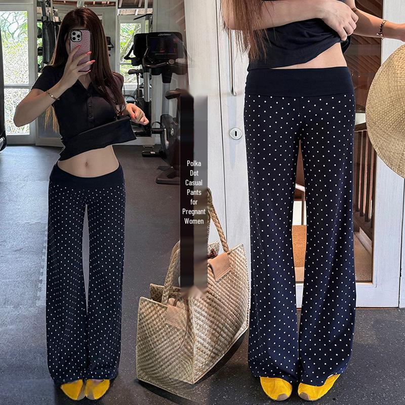 2026 Maternity High-Waisted Polka Dot Elastic Pants Large