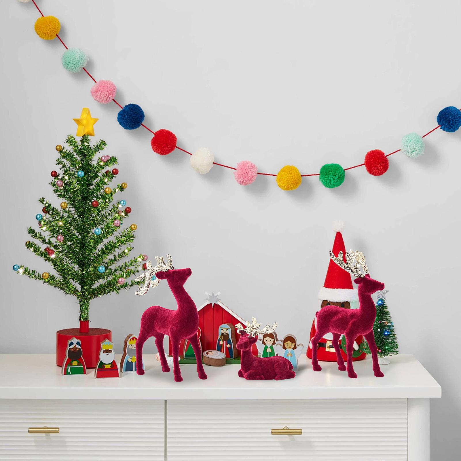 Reindeer Christmas Decor Christmas Reindeer Decor 3Piece Red Flocked Statue Ornament For Home Roof Yard Mantel Porch Party Lawn China Mainland