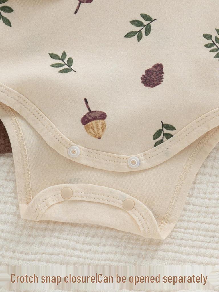 Jesienne bawełniane pajacyki dla niemowląt w stylu skandynawskim z motywem żołędzi: Dziecięca bezszwowa zimowa warstwa bazowa