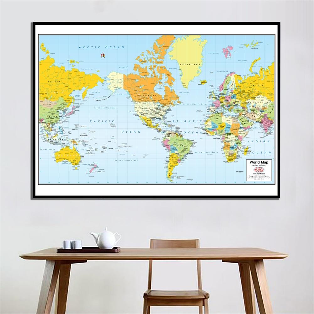 Weltkarte ohne Nationalflaggen-Bildungsdrucke Wandkunst Hintergrundtuch Studium,Geografisch,Tourismus/Bildungswerkzeug