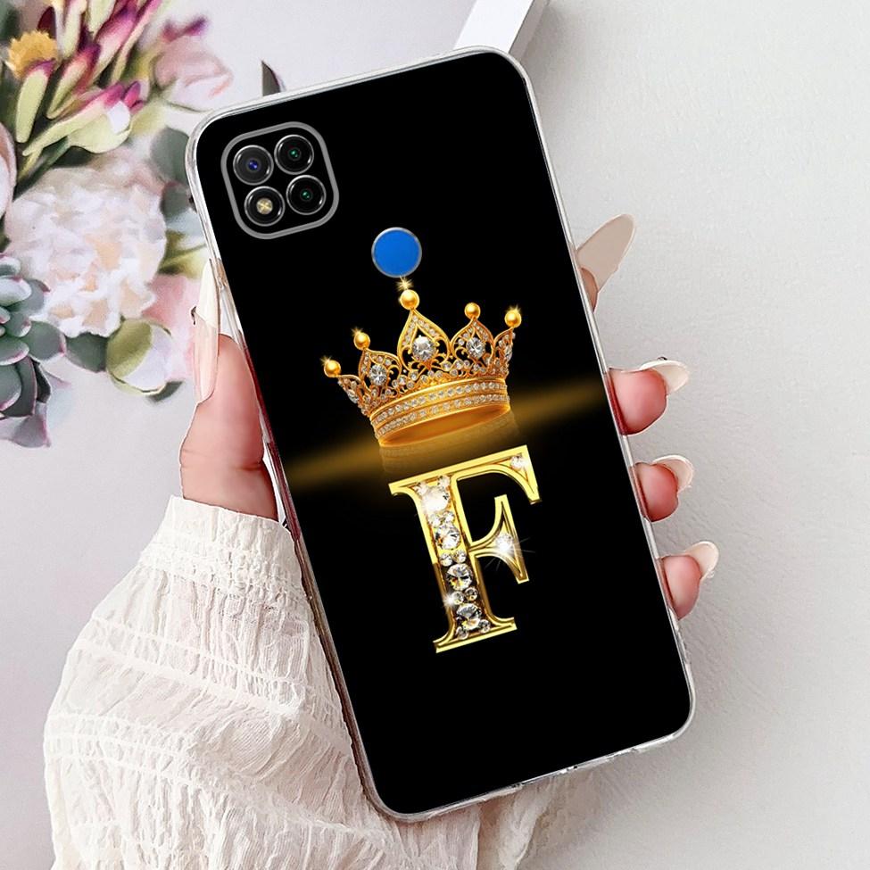 Clear Casing For Redmi 9C NFC Cover Redmi 9C Case Transparent Fashion Luxury A-Z Letters Crown Soft TPU Phone Case