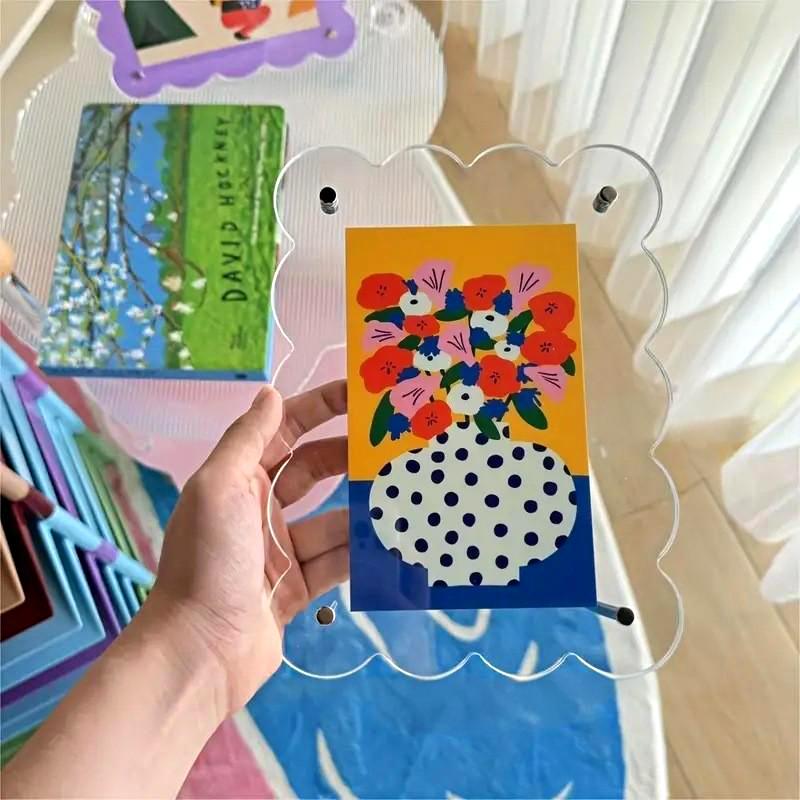 1PC Colored Photocard Holder Desk Decoration Wave Color Photo Frame 7-Inch Display Stand Nordic 23x17cm