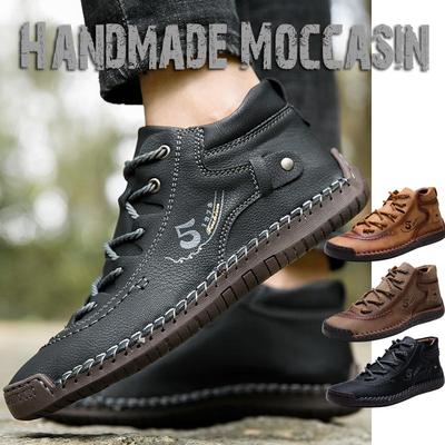 Sapatos De Couro De Tornozelo Quente De Inverno Masculino Com Cordão Mocassim Feito À Mão De Alta Qualidade