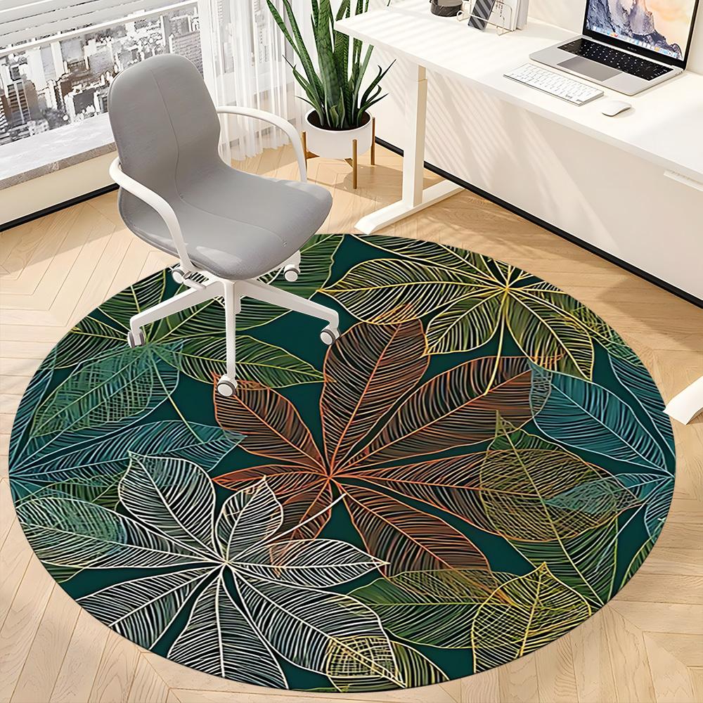 1pc Tropical Leaves Office Round Area Rug, Indoor Mat Suitable ForOffice, Under Office Chairs Bedroom Living Room Home Decor D010