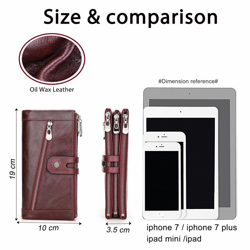 CONTACT'S Genuine Leather Wallet Long Clutch Bag For Women Zipper Phone Pocket Coin Purse Quality Card Holder