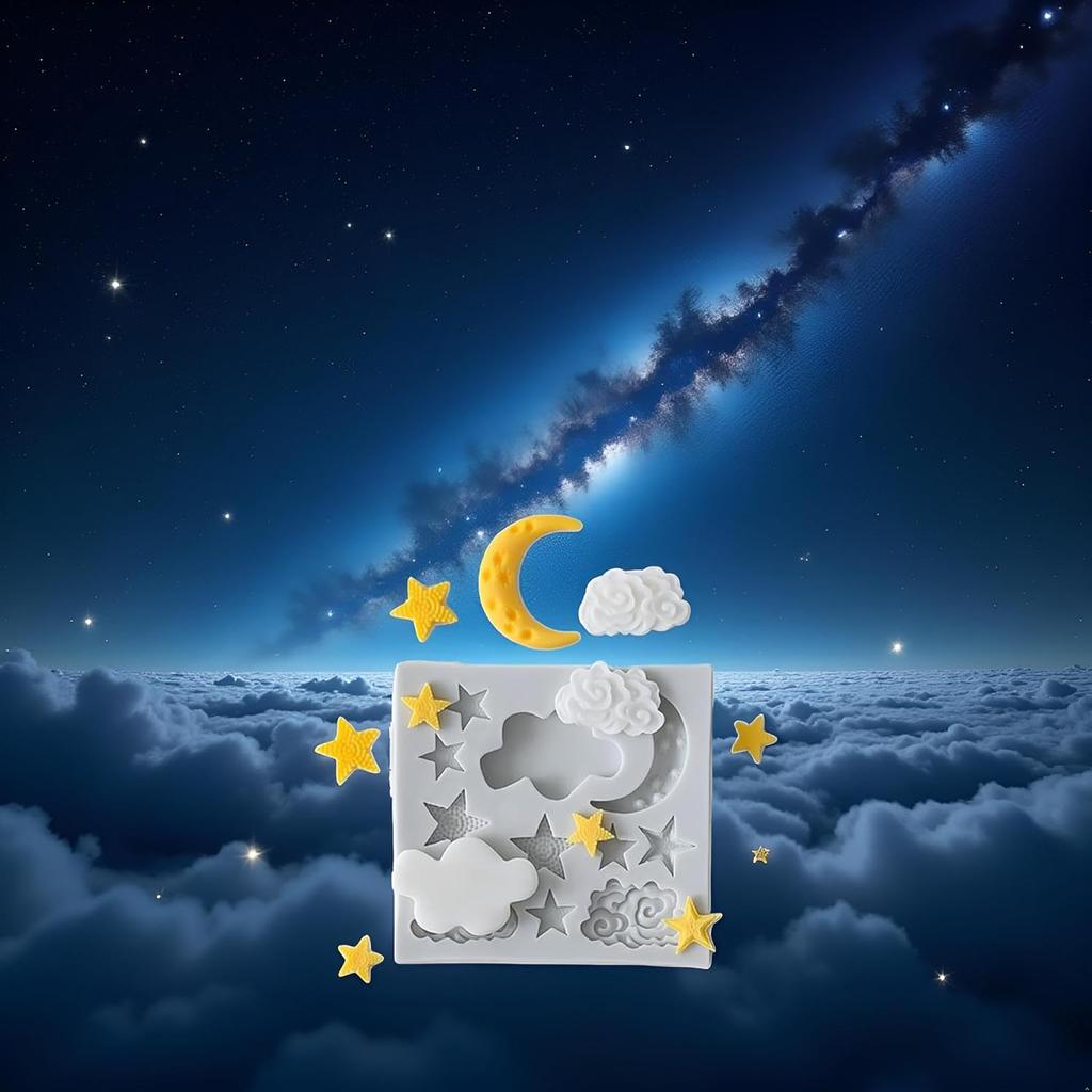 1Pc Star Moon Clouds Shaped Silicone Fondant Molds, Candy Chocolate Molds for DIY Cake Fondant Cookie Cloud Fondant Mold Moon For Candy Baking Sugar