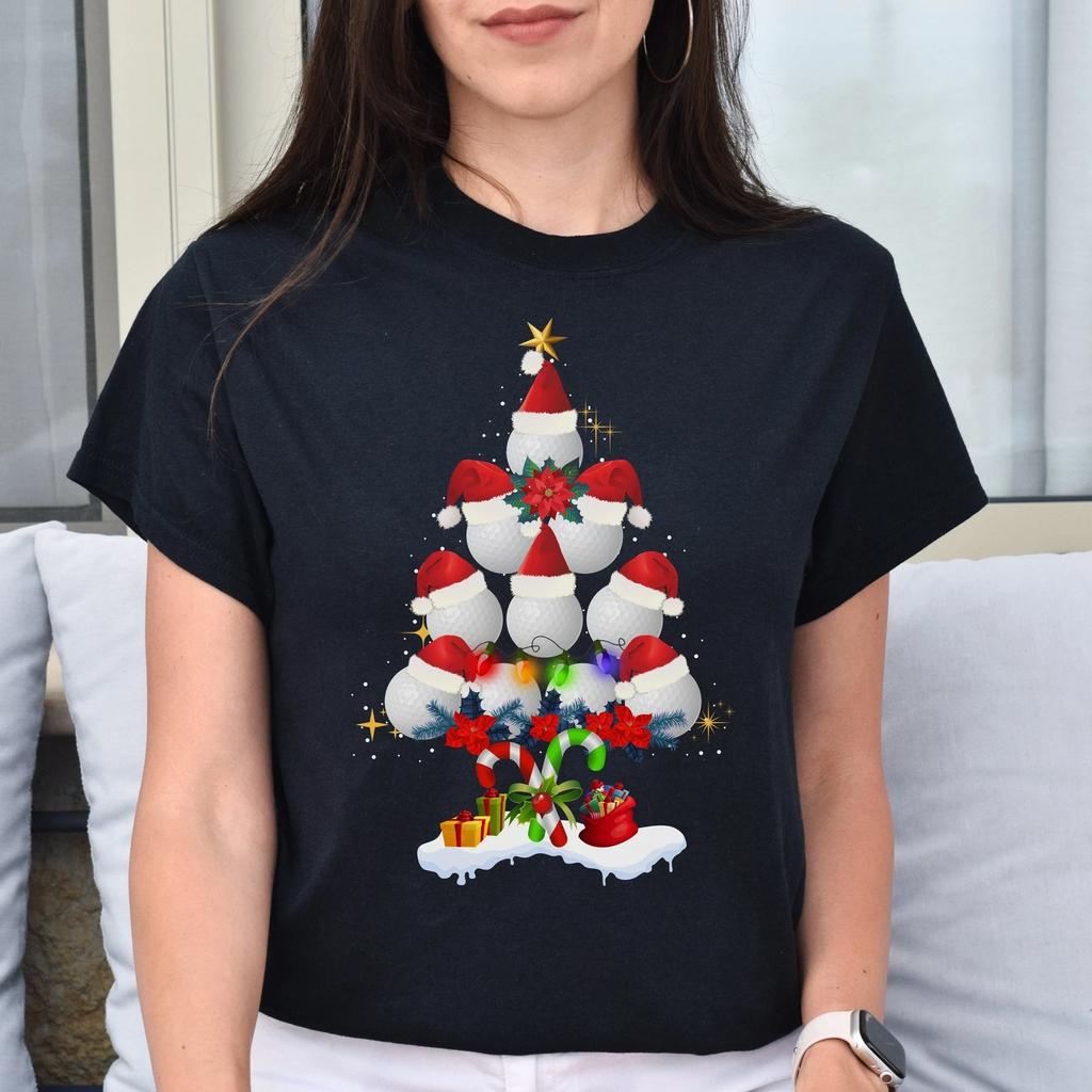 Golf Christmas Tree Unisex Shirt Golfer Holiday Tee Black Dark Heather