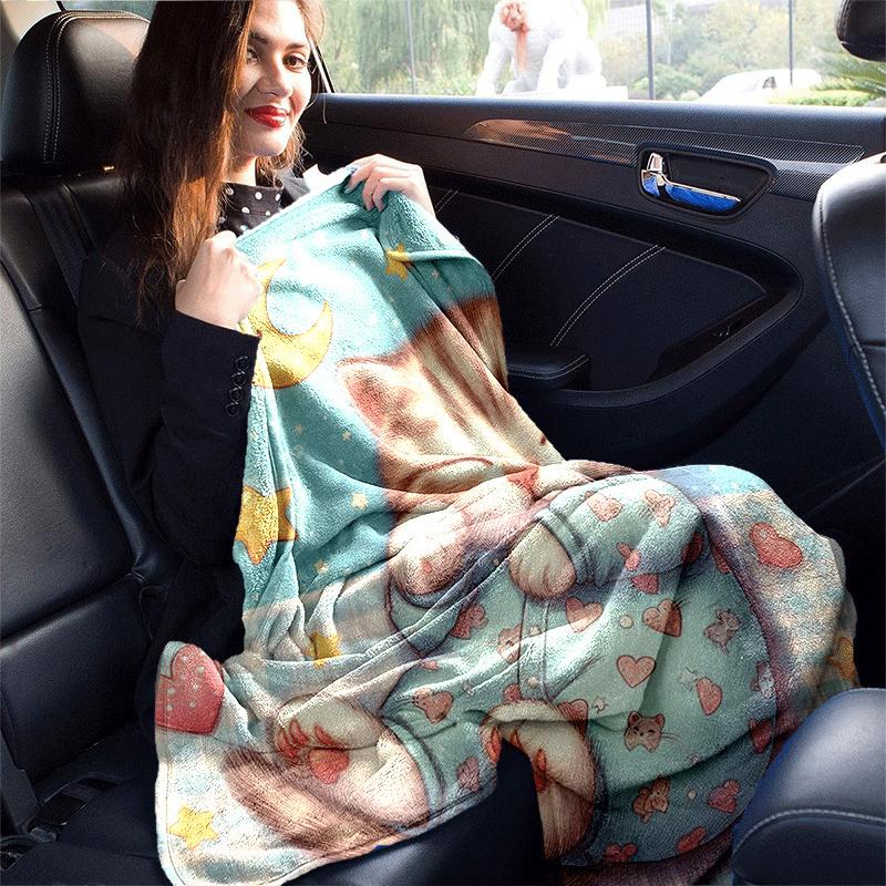 1pc Cartoon Cat Printing Lightweight Flannel Blanket, Comfortable and Warm Blanket, for Camping Sofa Bed and Couch Office, Gift