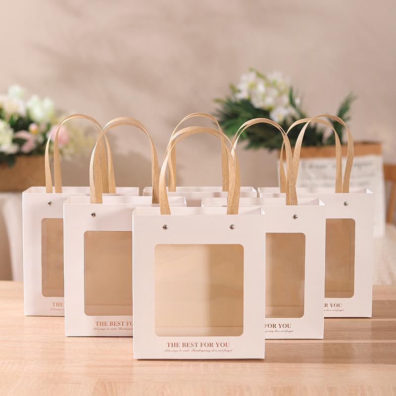 WTEMPO DIY Foldable Drawer-style Gift Boxes Clear Window Paper Packaging Boxes for Storing Delicate Items Festive Party Portable Boxes with Handles