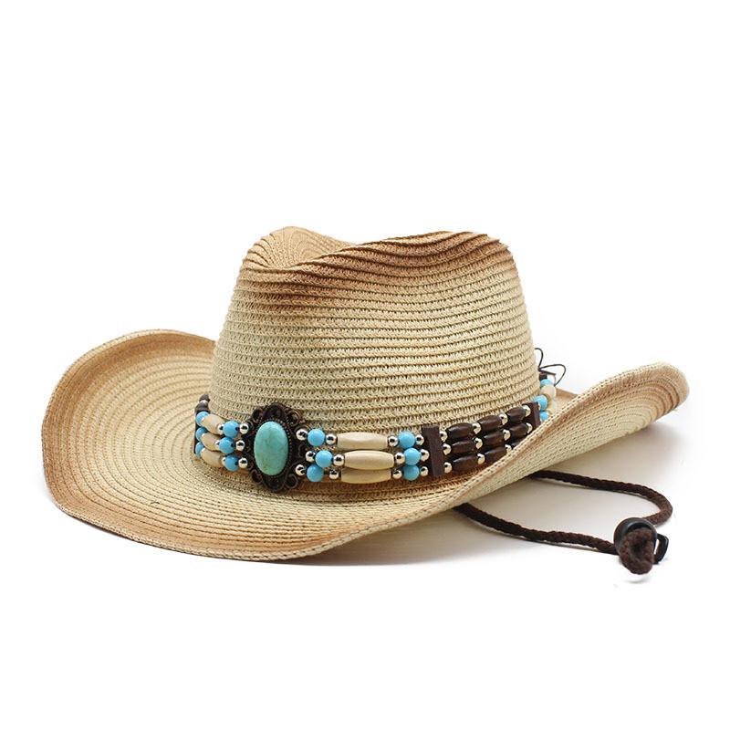 Ethnic Style Cowboy Sun Hat With Wide Brim Breathable Straw Summer Sun Protection For Men Women